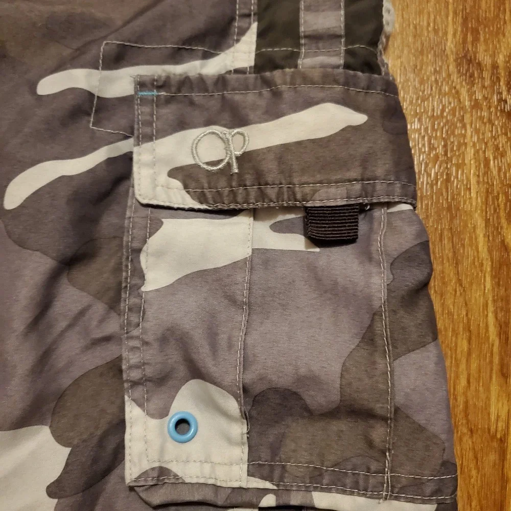 Vintage 90s Ocean Pacific Swim Trunks Men 32 Large Gray Camo Cargo‎ Mesh Lined
